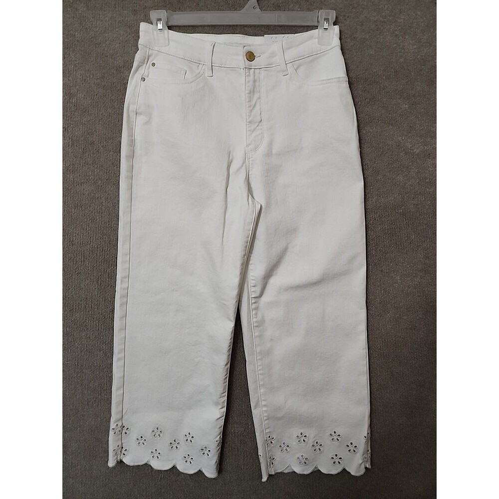 Croft Barrow Mid Rise Crop Jeans Womens 8 White Eyelet Hem Embroidered NEW